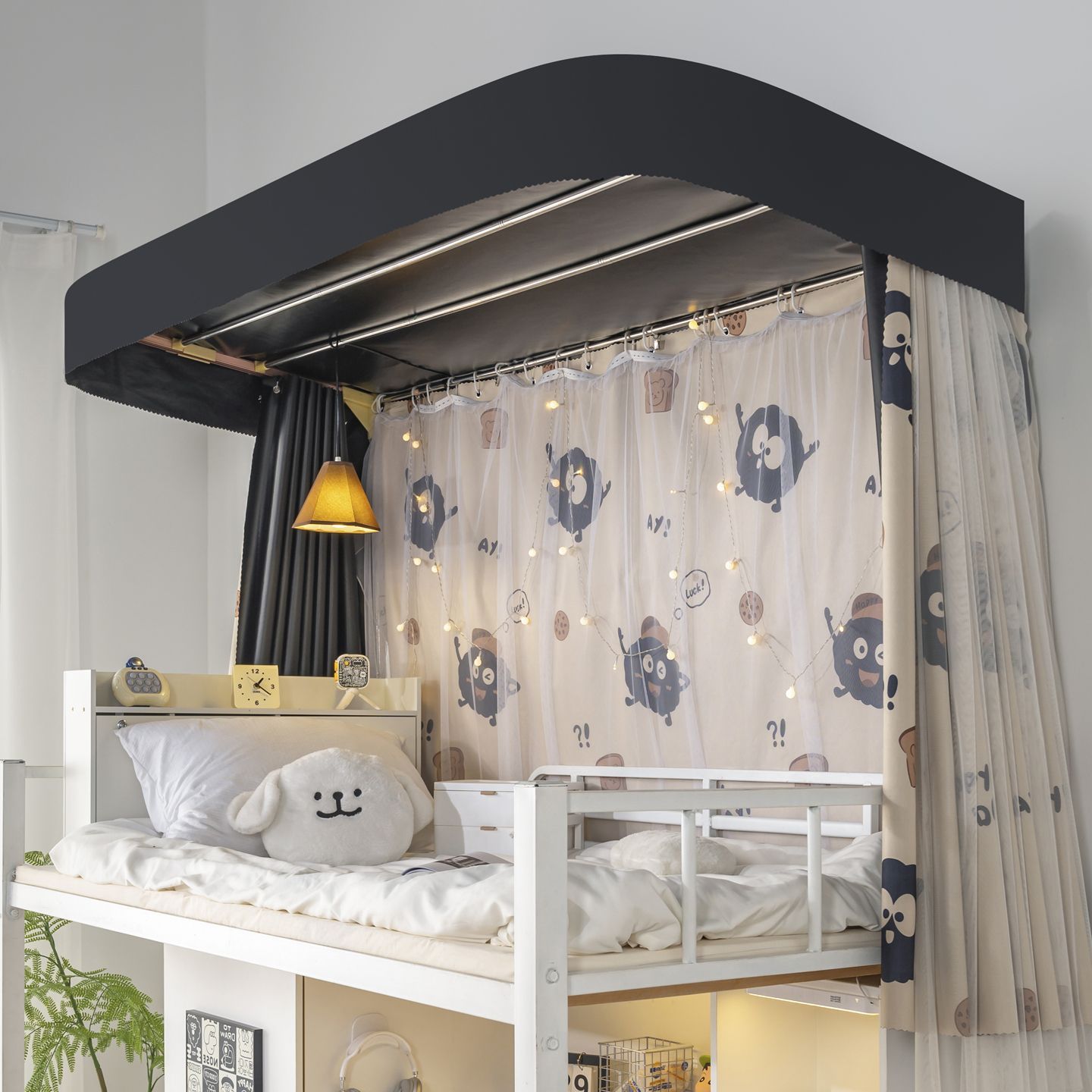 Cortina de cama de órbita de tipo u para dormitorio de estudiantes universitarios cortina de sombra fuerte cortina de doble carril deslizante cortina de cama de cama soporte de cinta de sombra
