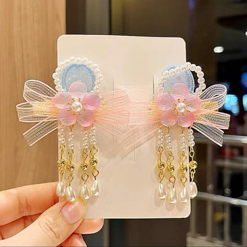 Children's Hanfu headdress pairs of flowers clip headdress ancient style hair clip accessories fairy-style hair clip hair accessories step by step shaking tassels