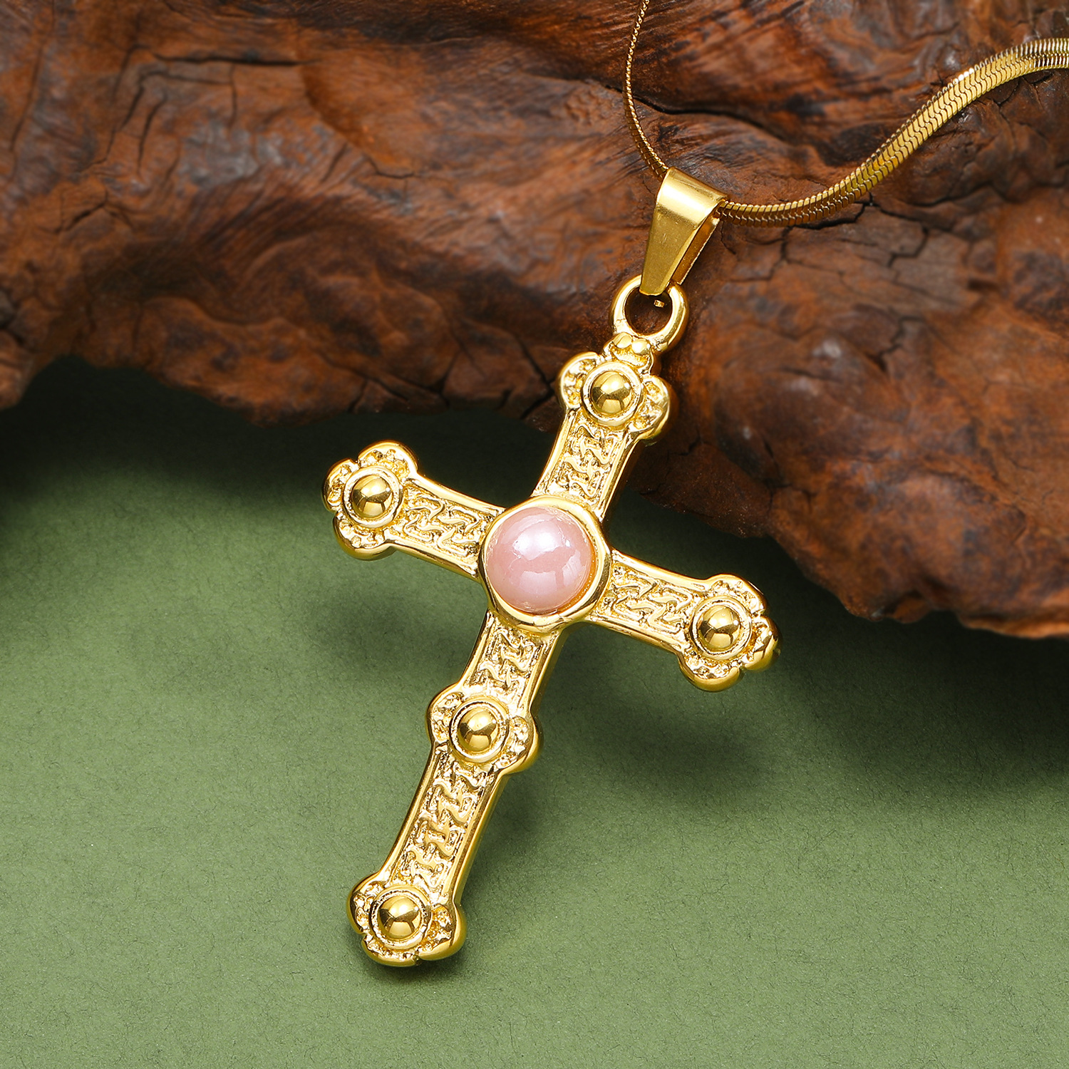 21g Weight Real Gold Plated Plating Material Artificial Gemstones Inlay Material Pendant Necklace Classification 1 Piece Quantity Casual, Daily Occasion 304 Stainless Steel Material Cross Pattern Women's Gender Vintage Style Style Waterproof Non Tarnish, Plating, Inlay Craft Real Gold Plated Cross 304 Stainless Steel Vintage Style Waterproof Non Tarnish Pendant Necklace 19