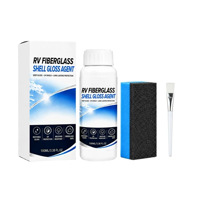 RV fiberglass exterior polish: RV body glass cleaner, polisher, brightener, and protective coating for maintenance (Cleaning/curing agent) - 100ml-bottle-1-sponge-1-brush