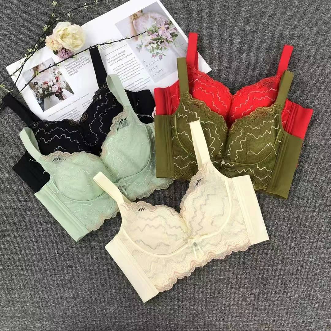 Nuevo sujetador de alta calidad de moda de encaje jacquard transpirable y cómodo ajuste lateral de pecho de botón múltiple ropa interior mujer