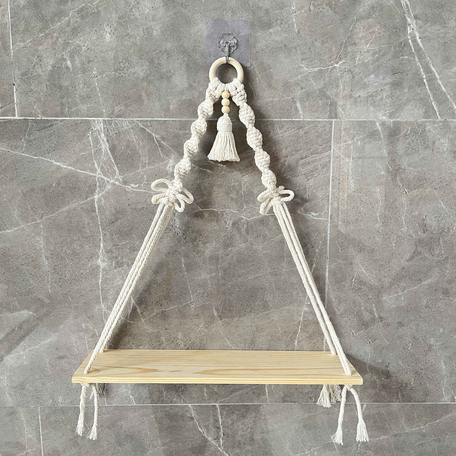 Soporte de etiquetado transfronterizo viento bohemio tejido a mano pared maceta de algodón cuerda tablero de madera estante