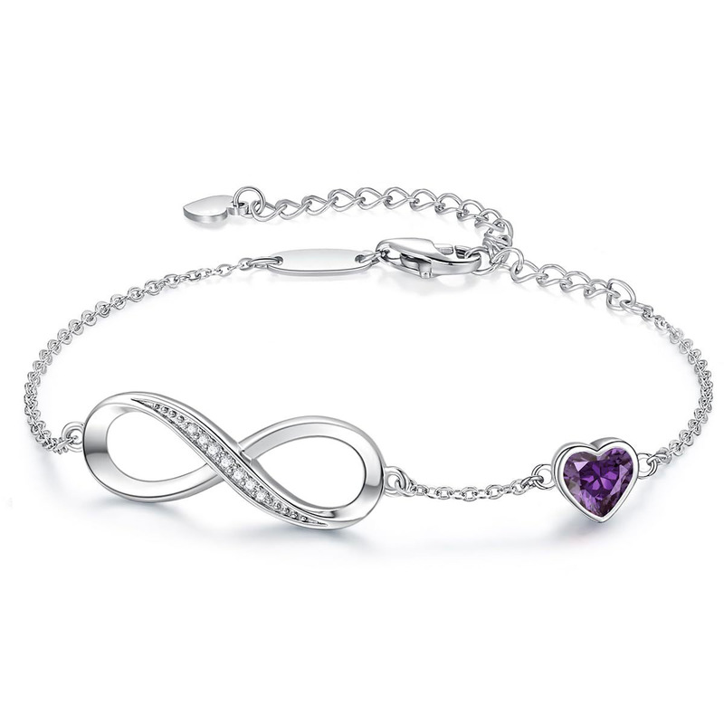 Stainless Steel Bracelet with Diamonds, Infinity Symbol, Silver Lobster Clasp, Adjustable Love Bracelet, Birthstone Love Bracelet