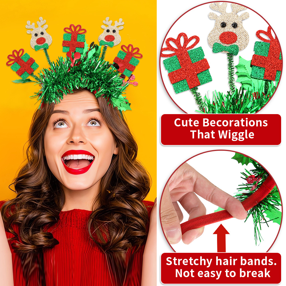 Juldekorationer Färgstång Hårring Älg Snögubbe Festklädsel Nyttår 2025 Digitalt Pannband_voghion.com