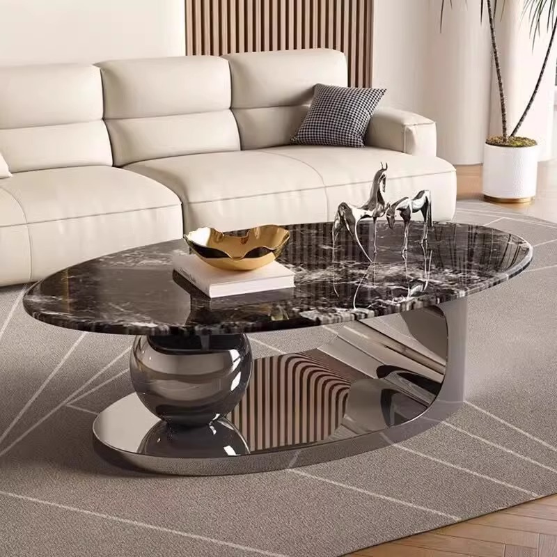 Italian Marble Crystal Coffee Table Living Room Simple Modern Light Luxury Furniture Oval Home Small Apartment Combination