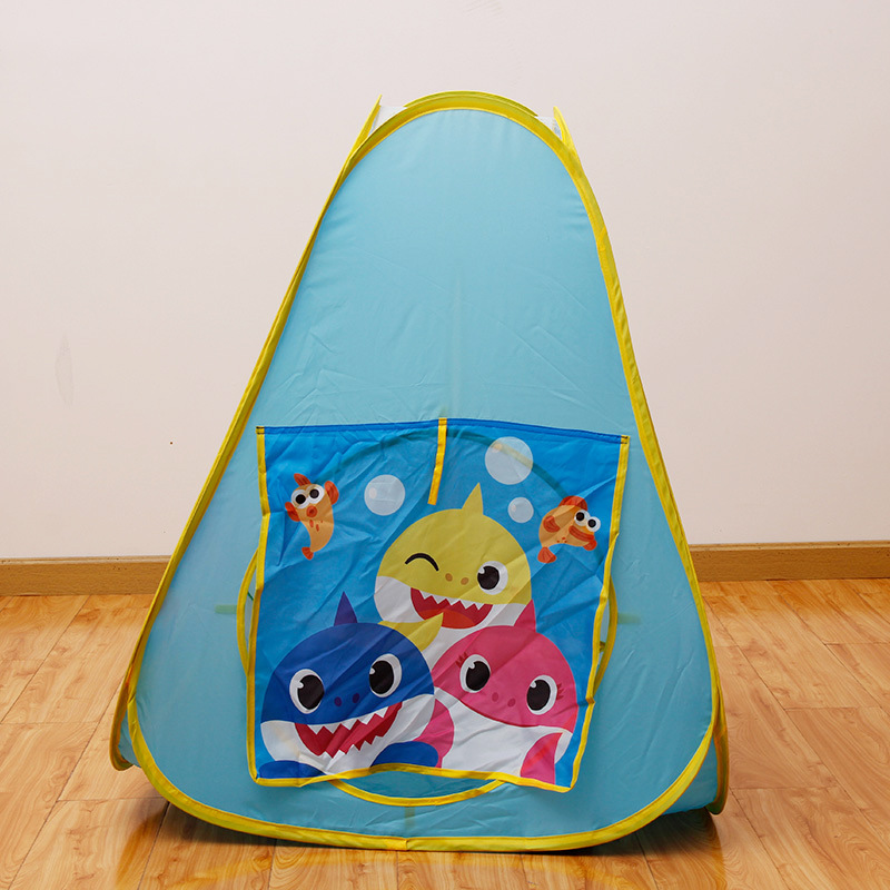Inventario al por mayor nueva tienda de campaña triangular azul para niños impresa casa de juguetes jardín de infantes al aire libre tienda de campaña para niños
