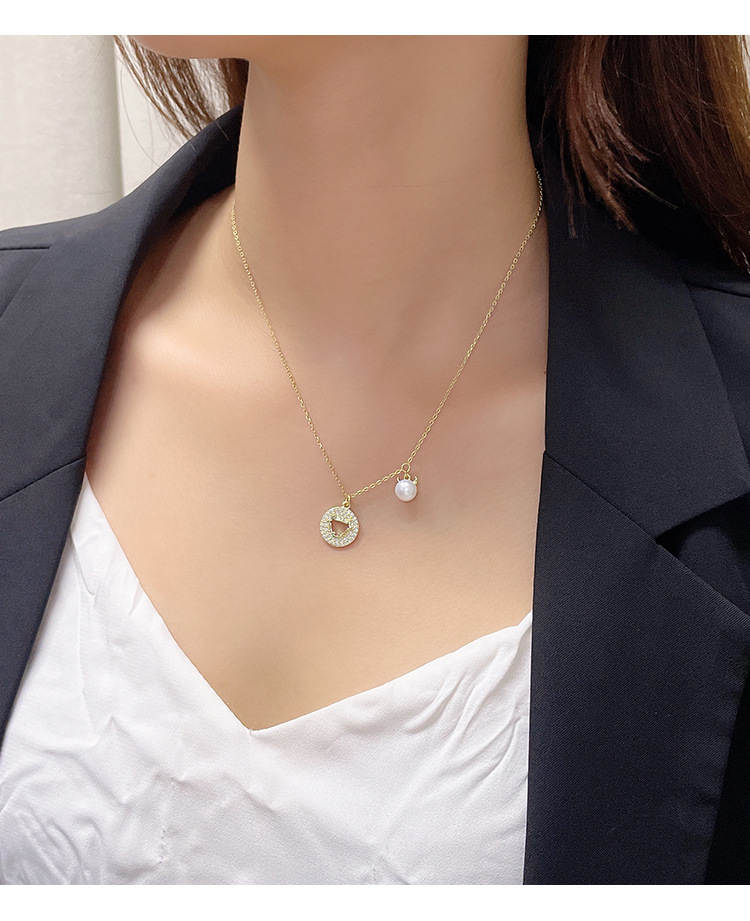 New Round Micro Diamond S925 Silver Korean Fashion Personality Freshwater Pearl Necklace display picture 2