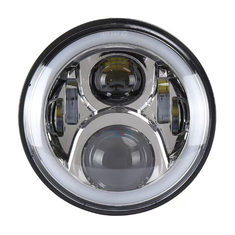 7inch Harley Wrangler Headlight 6-Bead 60W Modified Off-Road Motorcycle Led Headlight with Angel Eye White and Yellow