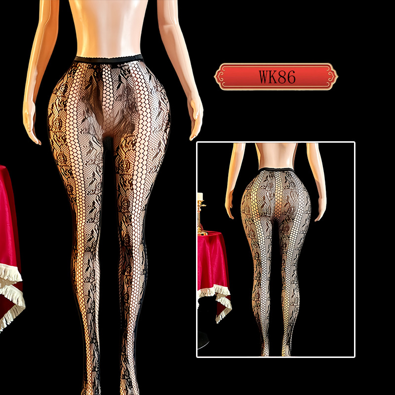Medias de Red Caladas con Jacquard de Rosas WK86 de Nylon y Spandex
