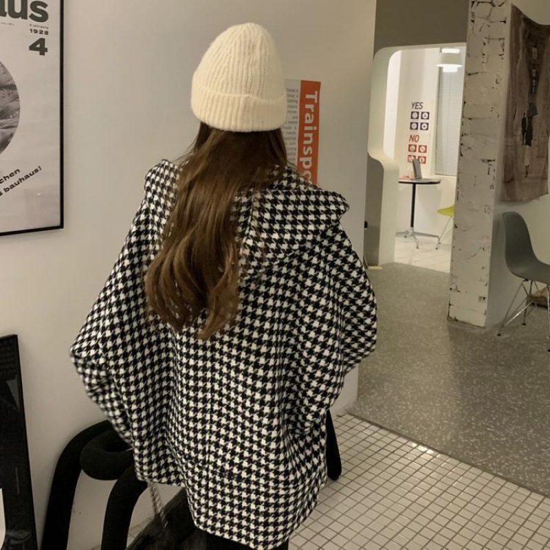 Extra de gran tamaño Chubby Girl 1,00 kg-150,00 kg cardigan houndstooth coat mujeres delgadas oversize sueltas suéter uniforme de béisbol