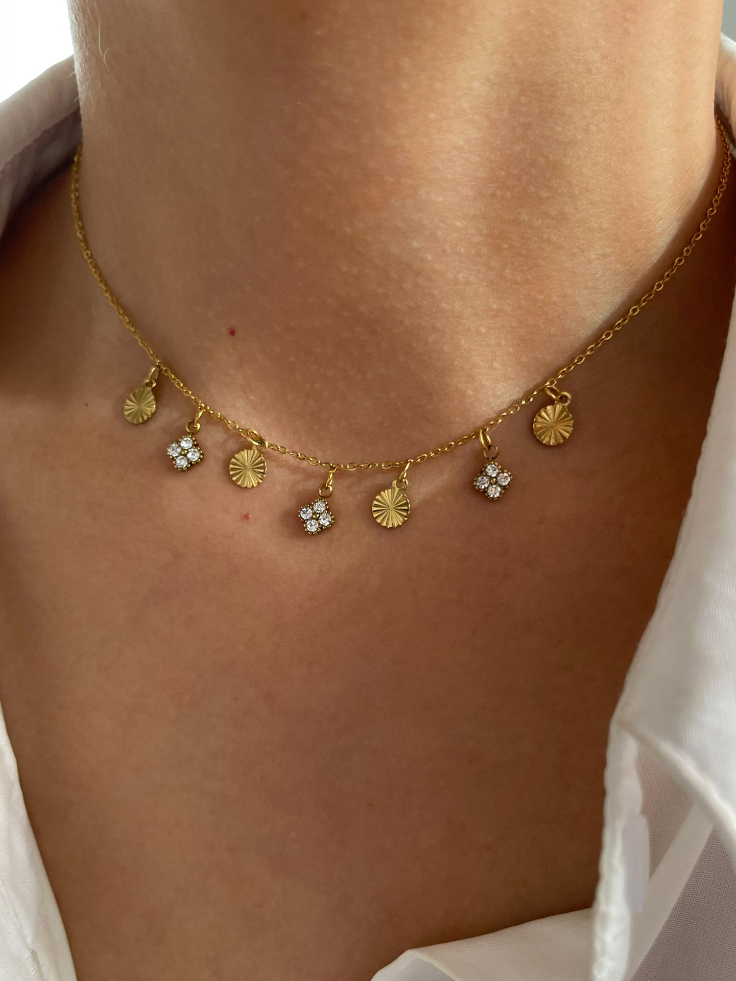 316L Stainless Steel Chain Material 1 Piece Quantity 316L Stainless Steel Rhinestone Zircon Flower Waterproof Non Tarnish Surgical Steel Cute Pendant Necklace For Women's