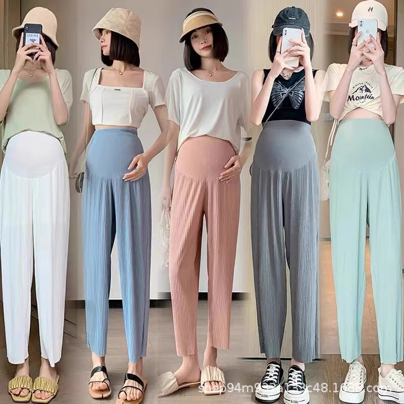Maternity Wide-Leg Pants 2025 New Fashion Breathable Drape Maternity Pants Loose Ice Silk Belly Support Summer Thin Outerwear Maternity Wide-Leg Pants 2025 New Fashion Breathable Drape Maternity Pants Loose Ice Silk Belly Support Summer Thin Outerwear