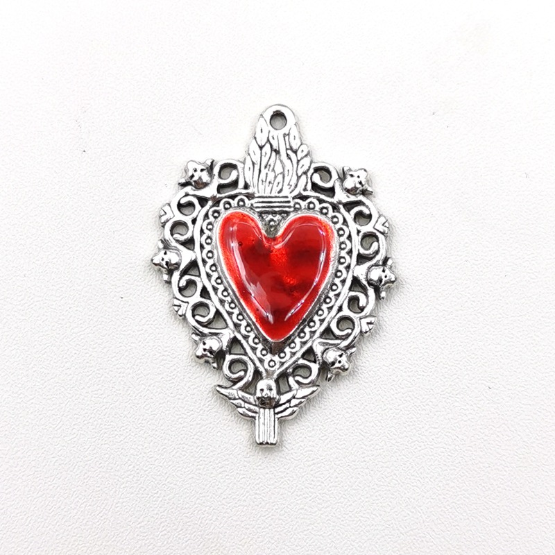 Heart Shape Pattern Enamel Design 10 Pieces Diameter 4mm Zinc Alloy Heart Shape Pendant