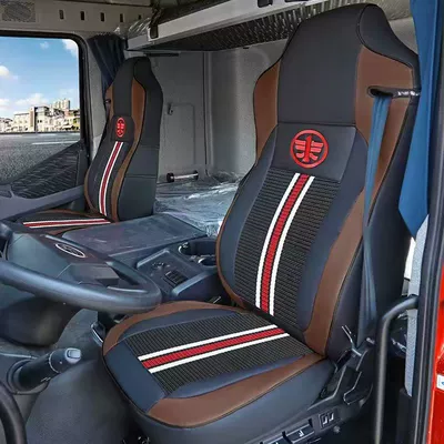 Seat cushion, seat cover – Truck Seat Cover J6L J6M - upgraded-model-vertical-stripe-ice-silk-model-black-coffee-color-alone-main-drivers-piece