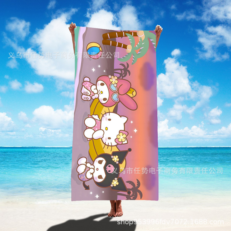 Cross-Border Cartoon Sanrio Hello Kitty Kawaii Shawl Printed Water-Absorbing Quick-Drying Beach Bath Towel Cross-Border Cartoon Sanrio Hello Kitty Kawaii Shawl Printed Water-Absorbing Quick-Drying Beach Bath Towel