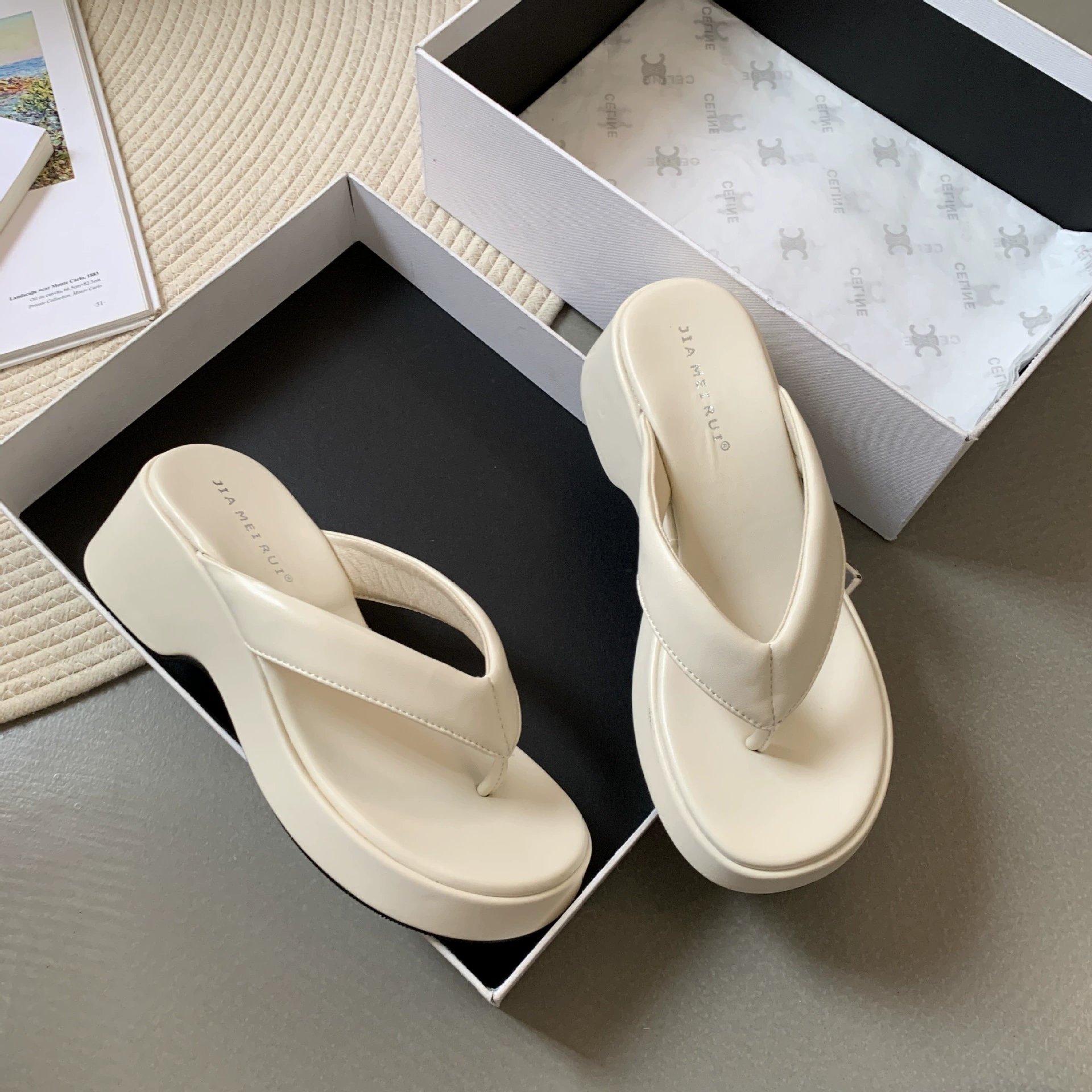 Flip flops platform, slippers, footwear, summer sandals, french style, 2024 years