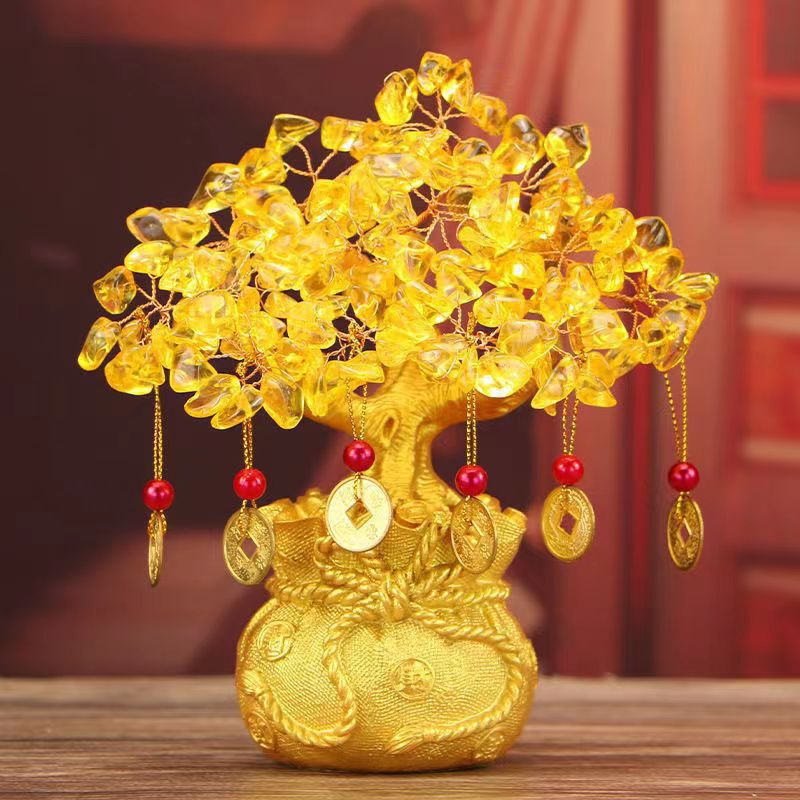 High-End Chinese-Style Fortune-Enhancing Ornaments for Home Living Room Crafts, Light Luxury Entrance Wine Cabinet, Crystal Fortune Tree Decoration Furnishings