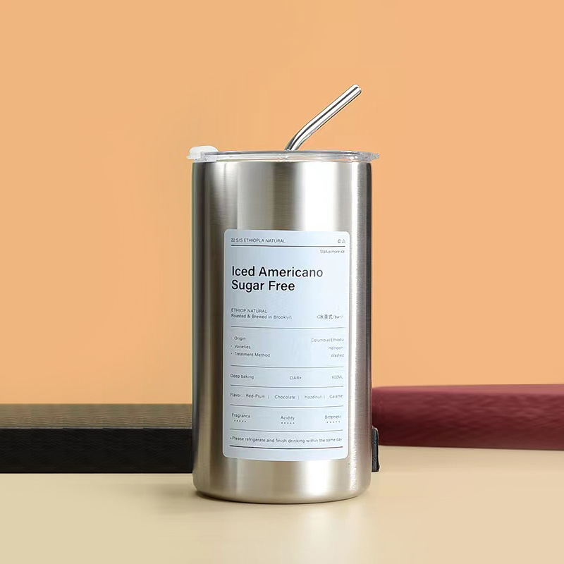 Taza de café de acero inoxidable Taza de café con leche americana Taza de vacío de paja de mantenimiento en frío Taza de agua portátil de café portátil estadounidense de hielo