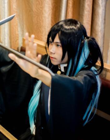 Ventas directas de la fábrica Ghost Blade transparente sin Yilang Xia Pilar negro gradiente mezclado verde Pelo Largo Cosplay peluca