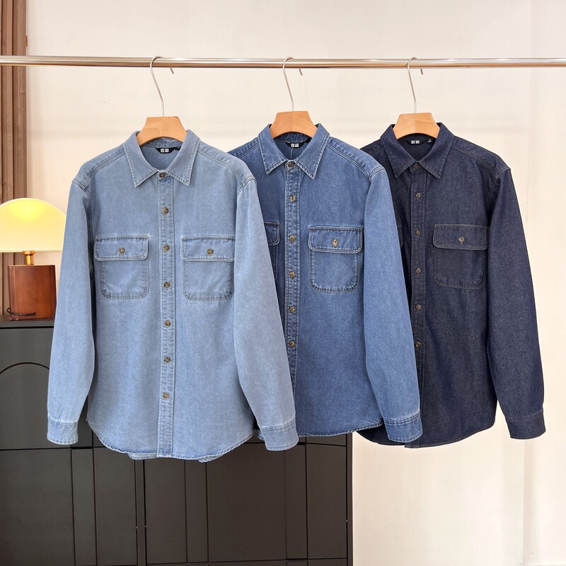 26 Spring New Men's and Women's Denim Loose Shirts, Washed Products, Casual Versatile Long-Sleeved Tops 484245