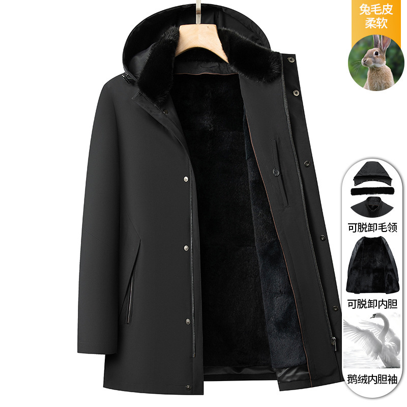 Middle-aged Jacket Men's Down Jacket Niao 2024 Winter Detachable Liner Rex Rabbit Fur Casual Jacket