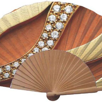 Fábrica personalizada ventilador de madera de loto hueso poliéster tela de algodón o satén ventilador plegable 23cm ventilador de madera regalo personalizado