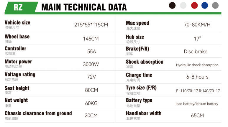 Rz Cross-Border Electric Motorcycle 72V High-Power Horizon Sports Car Cool Bike Adult Racing Electric Vehicle