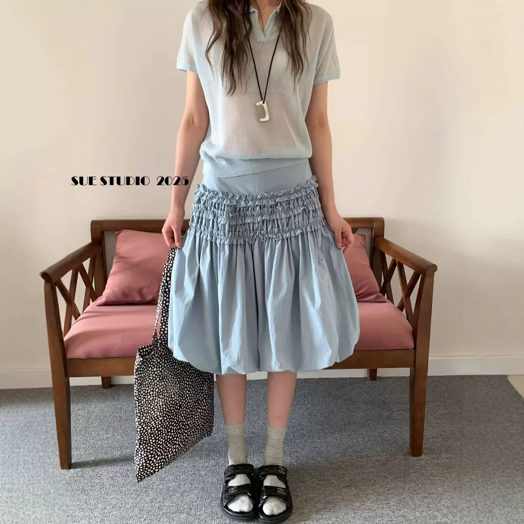 特价不退不换十三行木耳边设计花边花苞裙法式a字半身裙子女79117