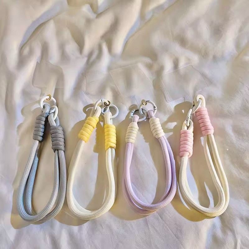 Minimalist Ins Color-Block Woven Rope Short Wrist Strap Double Buckle Phone Lanyard Ccd Camera Accessory Handheld Ornament for Men and Women