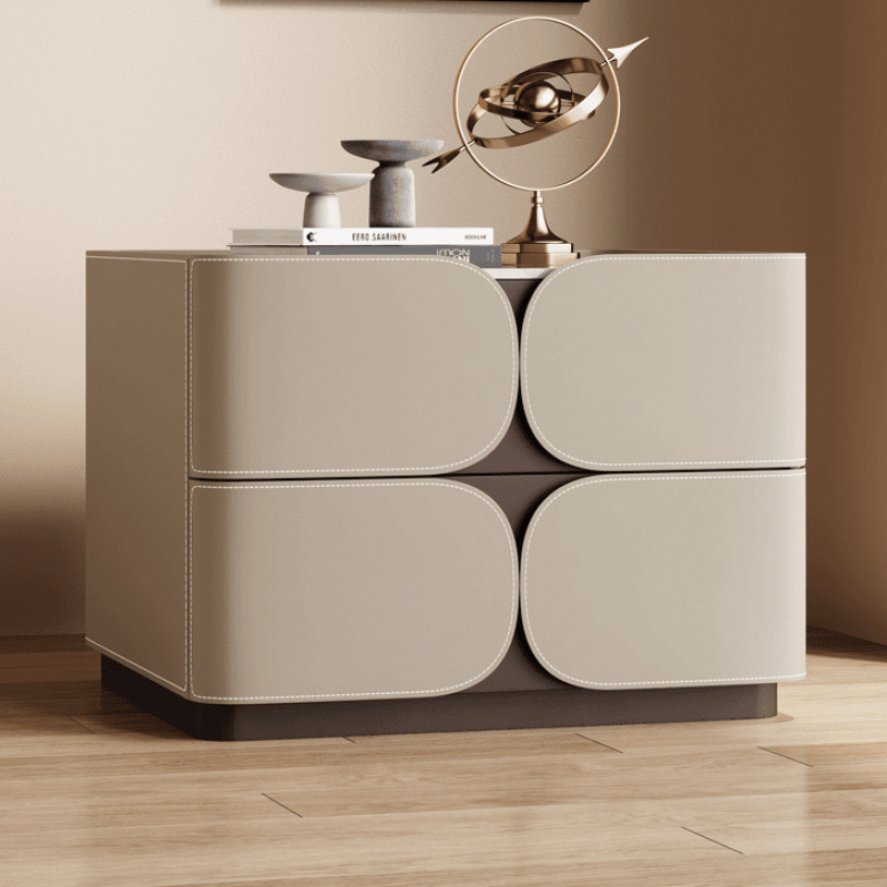 Italian Large Size Simple Modern Solid Wood Bedside Table New Fully Equipped Bedroom Saddle Leather Bedside Table