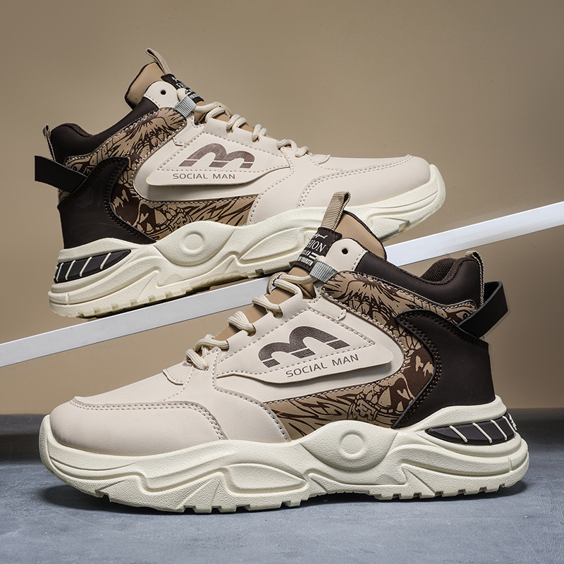 Y男鞋秋季新款男士中帮皮面户外休闲运动鞋厚底增高百搭时尚潮鞋