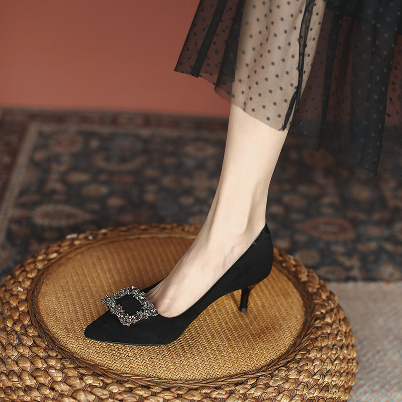 6688-3 French High-Heeled Shoes for Women with Thin Heels 2026 Spring and Autum New Style Internet Celebrity Rhinestone Pointed Toe Sexy Black Shoes 6688-3 French High-Heeled Shoes for Women with Thin Heels 2026 Spring and Autum New Style Internet Celebrity Rhinestone Pointed Toe Sexy Black Shoes