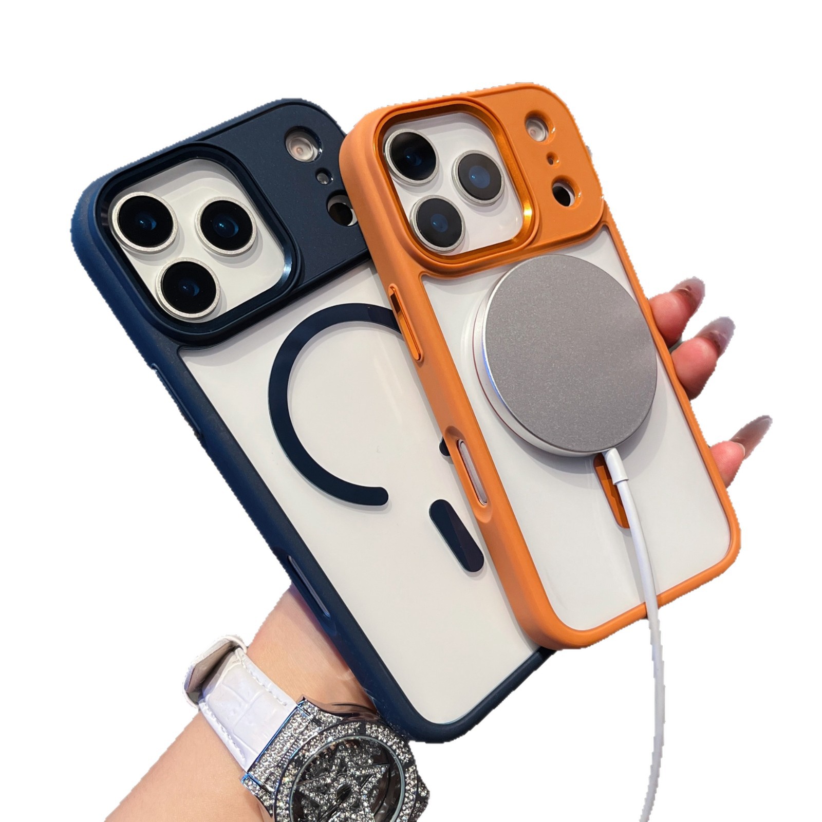 Aplicable a Apple 15 escudo de oro succión móvil transparente para mujeres iPhone17PROMAX