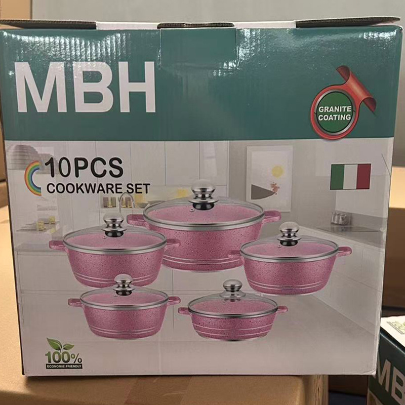 Dessini set de 10 piezas de mármol aluminio cocina de arroz fundido a presión piedra antiadherente cocina de cocina set de ollas regalo