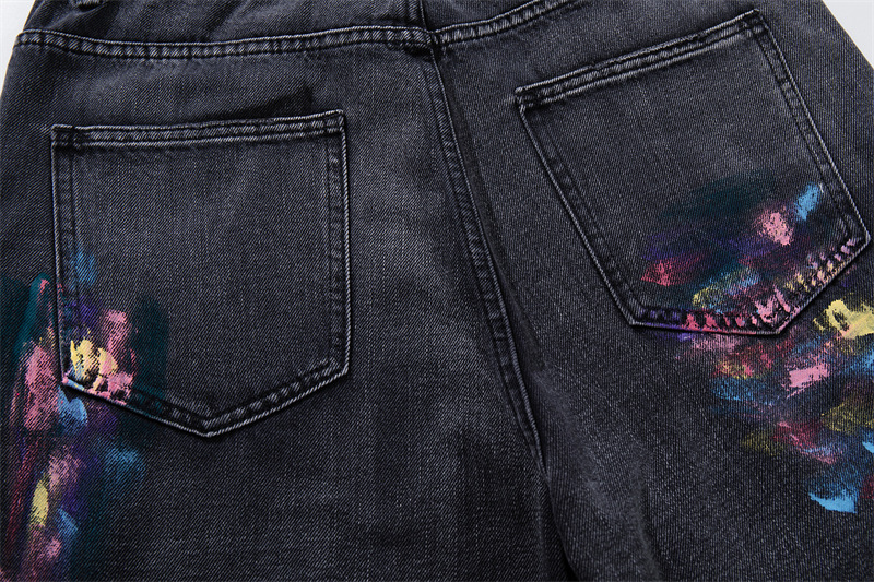 Men's Distressed Straight Leg Jeans Artistic Street Style Black Gray Oil Painting Pattern Casual Normcore mid Waist Zipper Fly_mkmklike.com