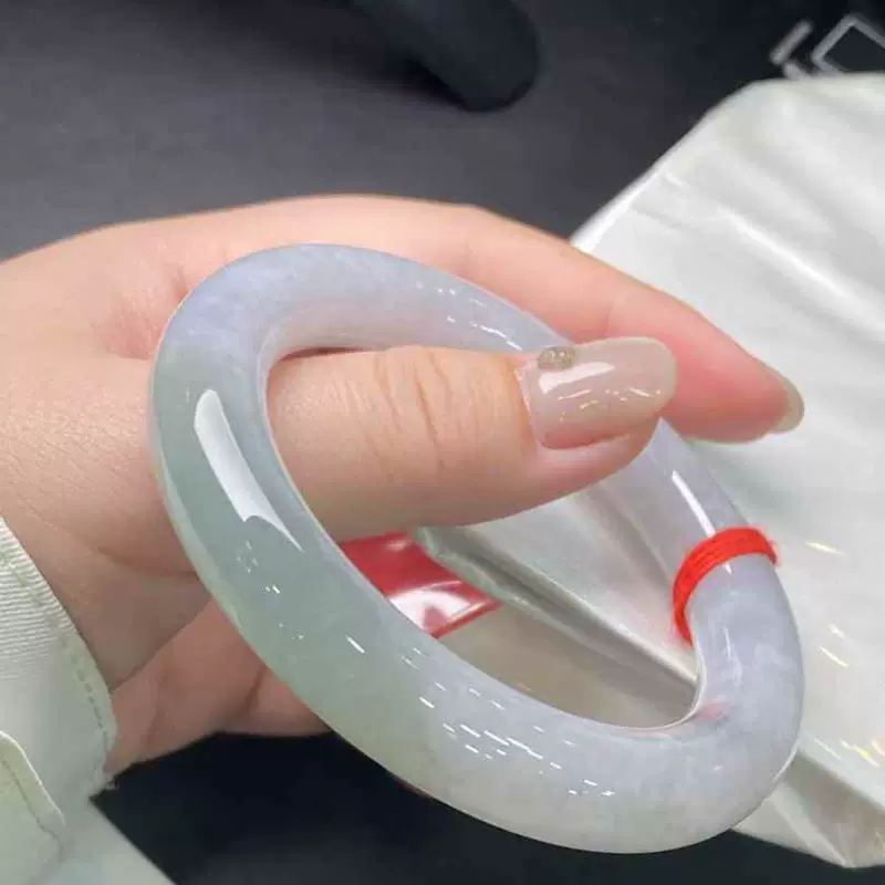 缅甸翡翠批发翡翠A货珠宝饰品 冰糯带色圆条手镯翡翠手镯