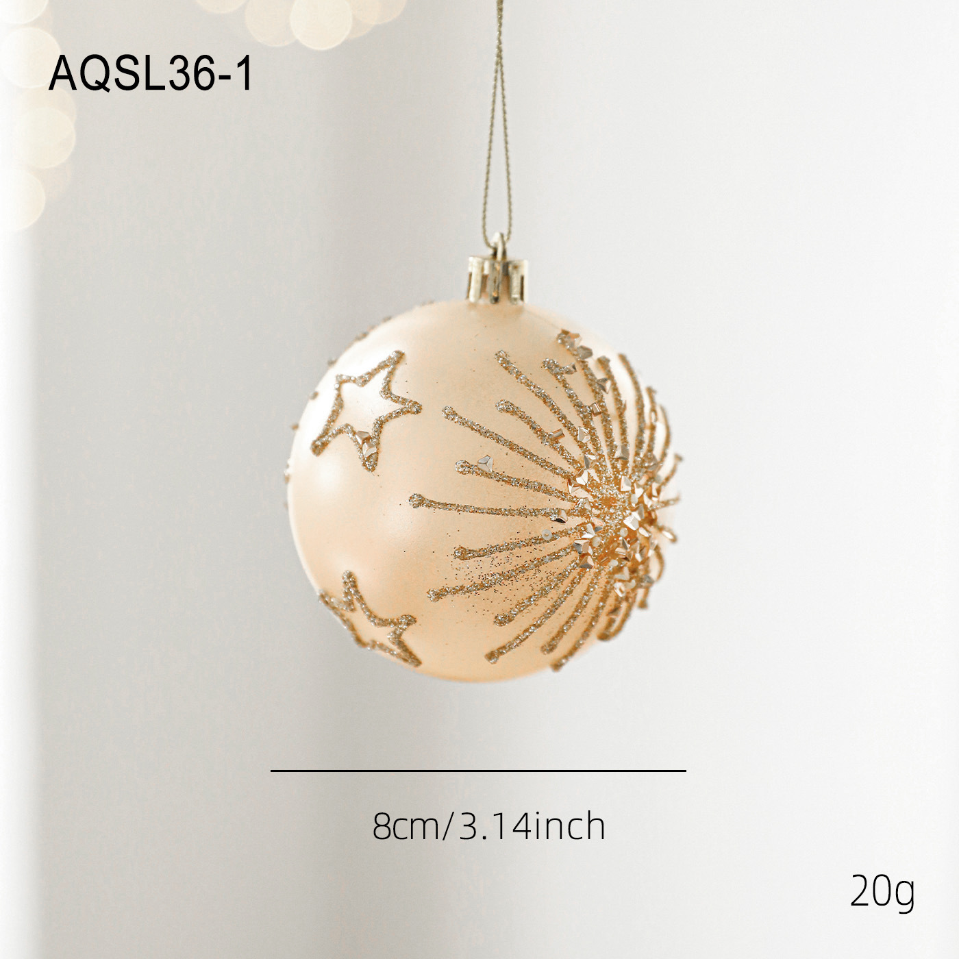 8CM bola de alta calidad de color champagne de lujo ligero polvo adhesivo oro polvo galvanizado bola de decoración de árbol de Navidad colgante decoración colgante bola