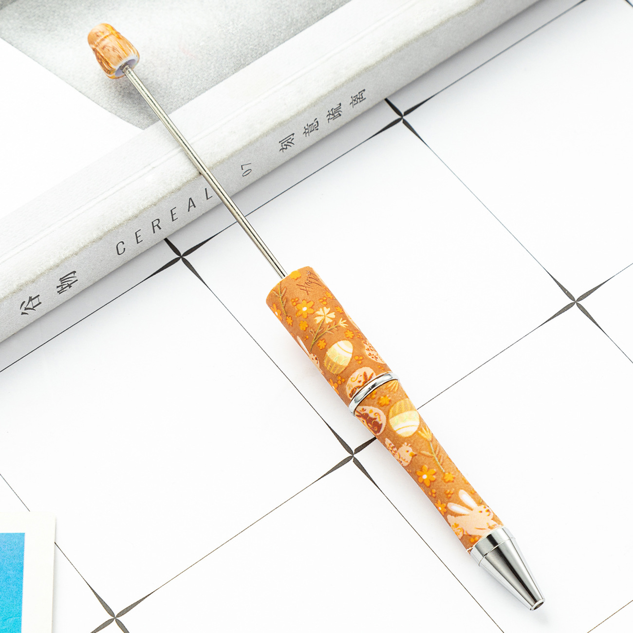 Nueva pluma de cuentas de plástico DIY creativo conejo de Pascua serie con cuentas bolígrafo pluma de impresión al por mayor