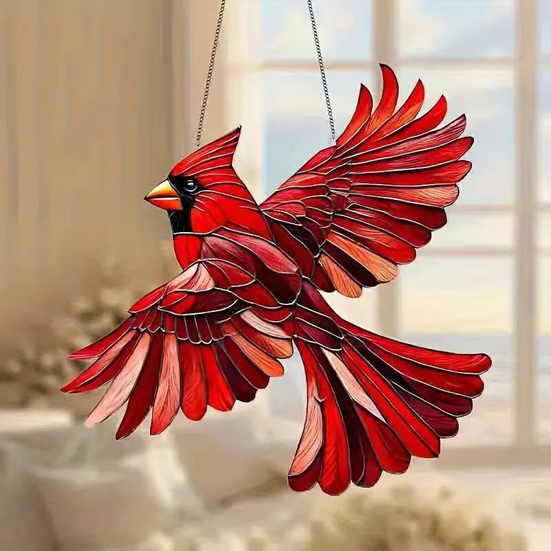 Cross-Border New Christmas Red Bird Light Catcher Acrylic Pendant Home Outdoor Garden Courtyard Hanging Decoration Pendant