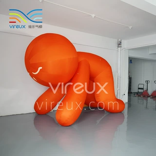 充气卡通橙色人偶气模厂家定制商业美陈互动打卡装置道具广告节庆