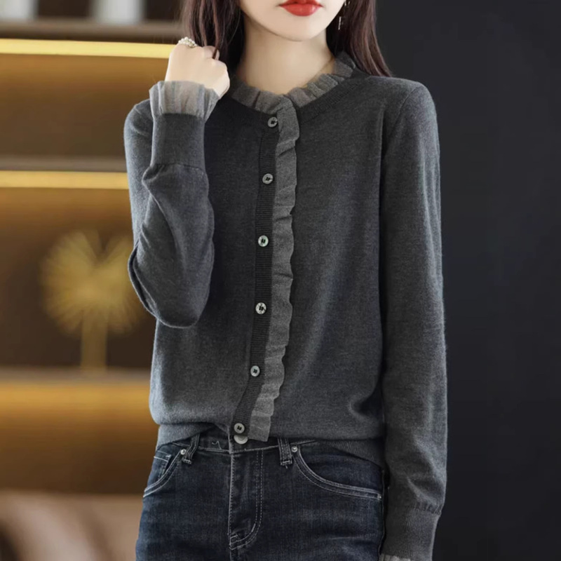 Outlet Clearance: Gede Cut-Label Stock Lace Knit Cardigan for Women, Spring and Autumn Thin Sweater Jacket, Base Layer