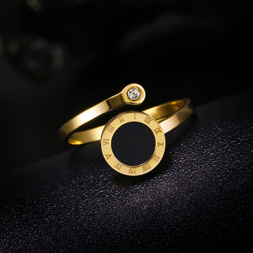 Xinghe European and American Roman numerals shell titanium steel ring open with diamond tail ring index finger ring 18k gold jewelry