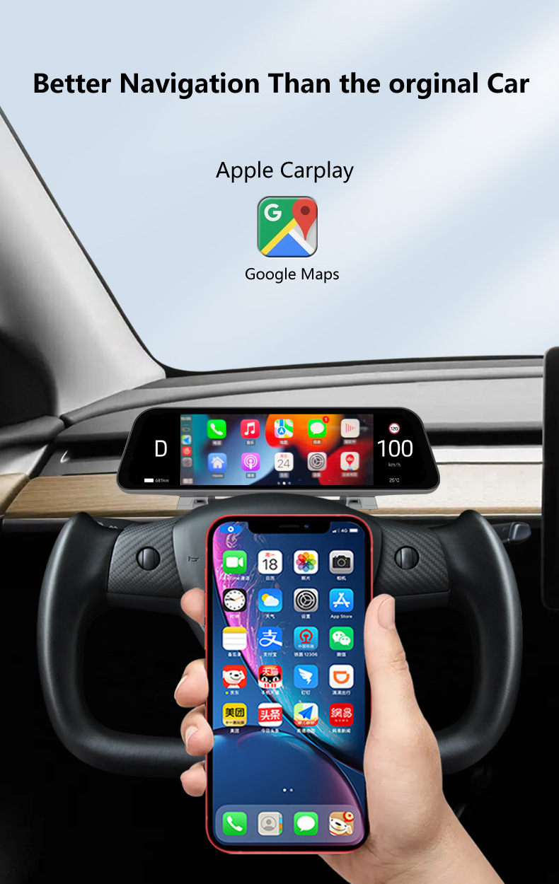 Cross-Border New Products Suitable for Tesla's New Model 3/Y/Wireless Carplay 9.66inch Modified Dashboard