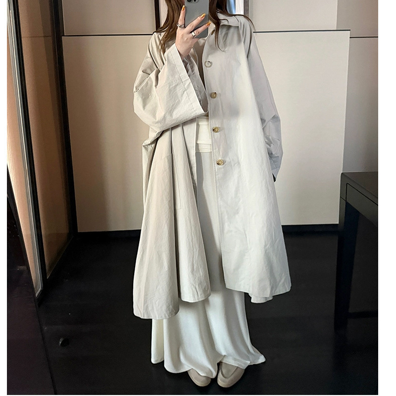 法式简约风row风中长款风衣外套女2025新款时髦大A摆伞形大衣新款|undefined