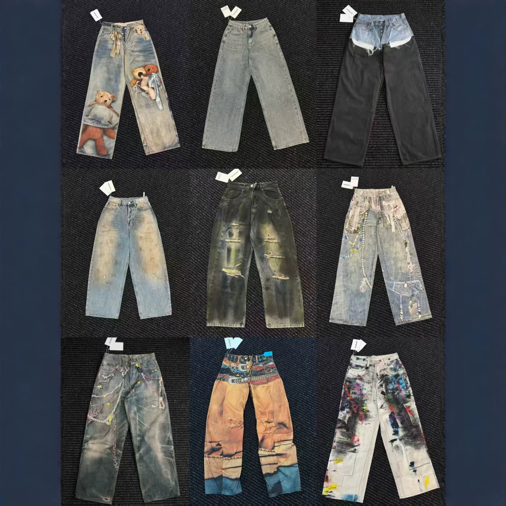 In-Stock Ac Popular Heavyweight Digital Laser Print Washed Vintage Jeans with Complete Tags Wholesale Ac Jeans