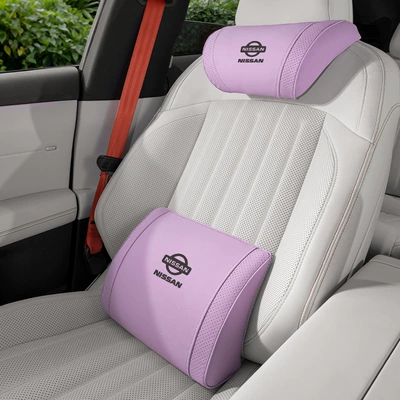 Headrest | Nissan Car Headrests, Sylphy, Teana - small-k-velvet-taro-purple-nissan-headrest-lumbar-support-set