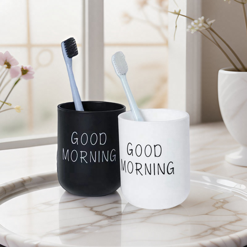 Huisi Buenos días letras lavado de dientes taza de cepillo de dientes taza de cepillo de dientes simple taza de lavado de dientes baño cepillo de dientes taza de lavado de dientes taza de agua doméstica