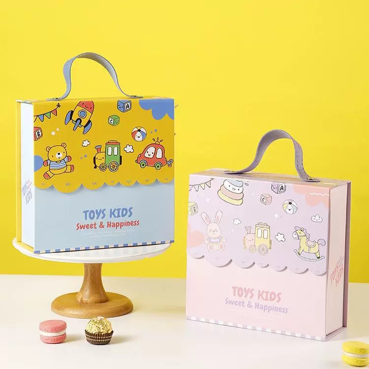 儿童生日礼物盒百日宴伴手礼宝宝满月礼盒空盒周岁手提卡通礼品盒
