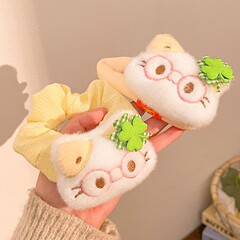 幸运草小猫发圈卡通猫咪皮筋刘海侧边夹子碎发bb夹可爱大肠发圈