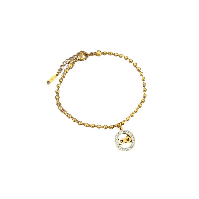 Braccialetto con anello personalizzato a 8 caratteri e perline rotonde, stile retrò, ideale come regalo di compleanno per una celebrità di internet o una fidanzata, in acciaio al titanio._voghion.com